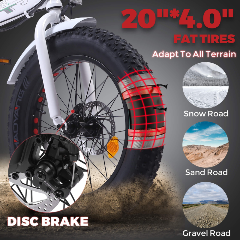 Ecotric 20" Fat Tire Folding Electric Bike, 36V/12.5Ah, 500W UL Certified